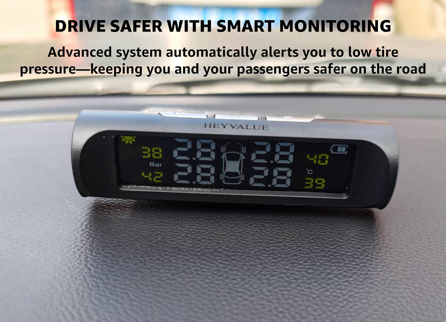 HEYVALUE Automatic Tire Pressure Warning System, Low Pressure Indicator for Vehicle Safety