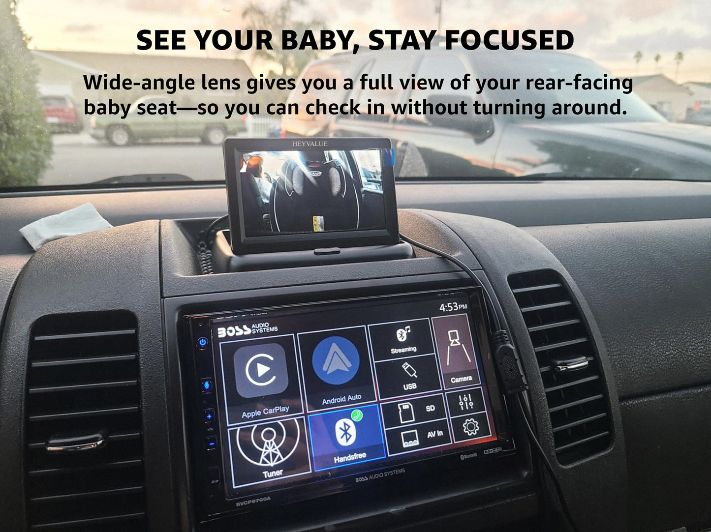 HEYVALUE Dual Car Camera Baby Monitor, 7" 1080P AHD Car Camera for 2kids, Backseat Mirror for Baby Rear Facing with Infrared Night Vision, Easily Observe Baby's Every Move