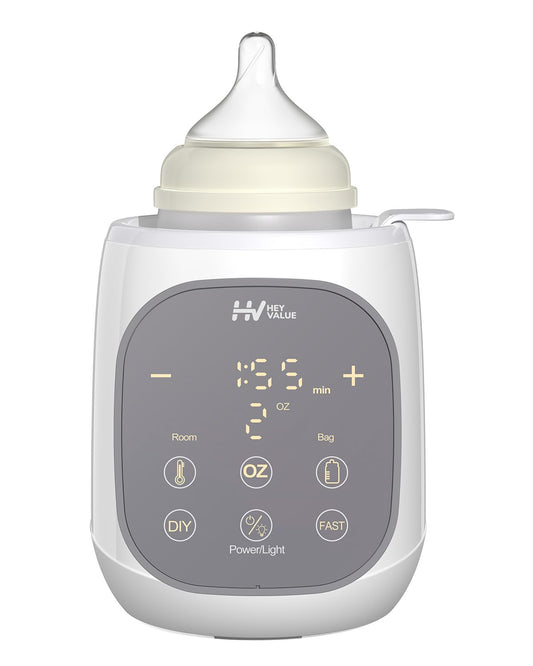 Fast Bottle Warmer, HEYVALUE 12-in-1 Water Bath Baby Bottle Warmer for Breastmilk and Formula with 24H Keep, Auto Shut-Off, Memory, Sterilize, Accurate Temp Control Baby Milk Warmers for All Bottles
